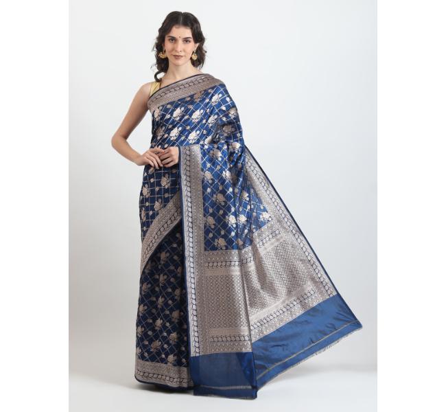 The Weavers Shop By Raavi Brocade Pure Katan Silk Handloom Banarasi Saree With Unstitched Blouse
